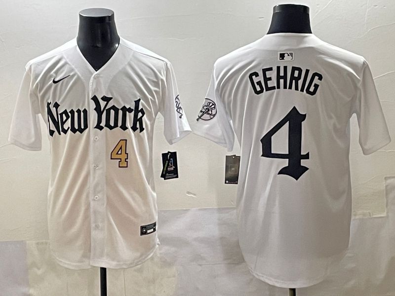 Men 2025 New York Yankees #4 Gehrig White Five generations Joint Name Nike MLB Jersey style 2